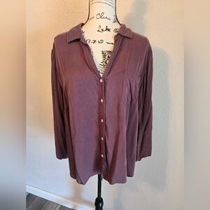 J. Jill Dried Plum Bell Sleeve Button Up Tunic Shirt XL